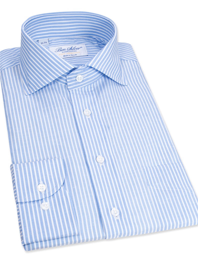 Cotton and Linen Blue and White Stripe Cutaway - The Ben Silver Collection