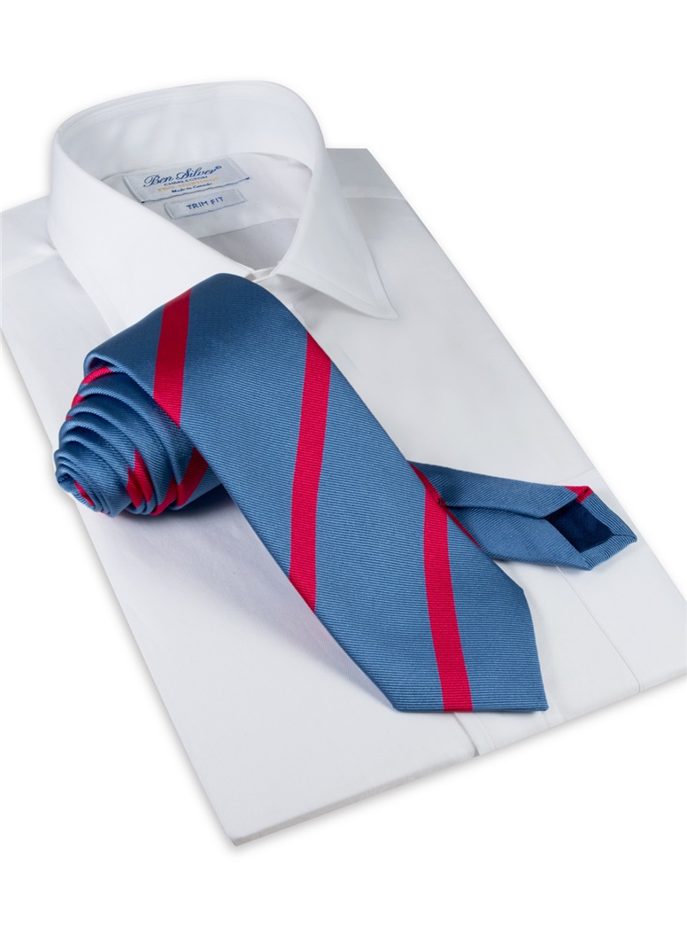 Silk Bar Stripe Tie in Sky with Magenta