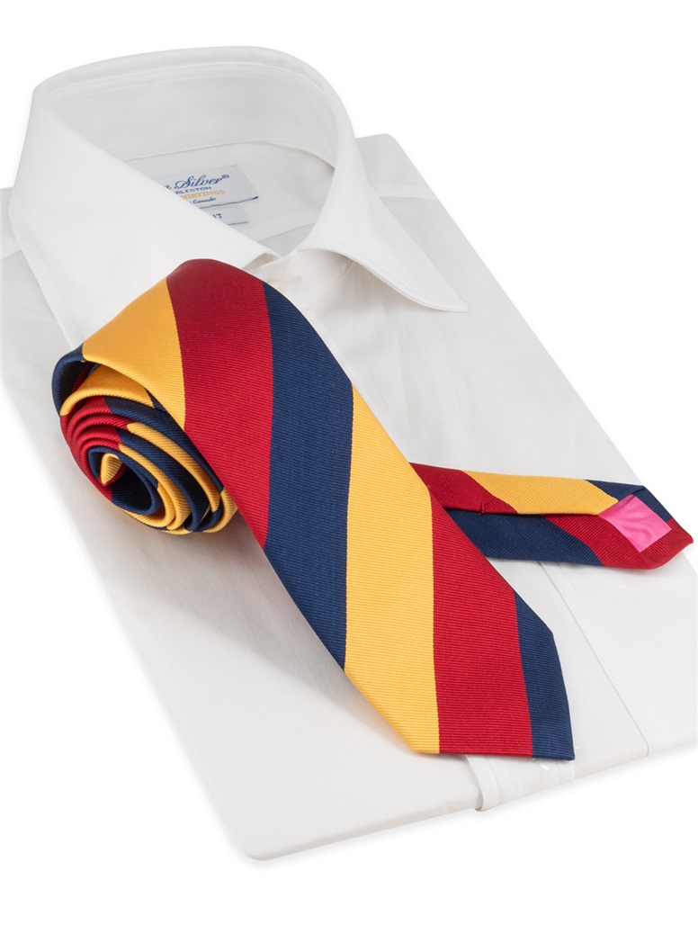 Silk Block Striped Tie in Fire, Sun, & Navy