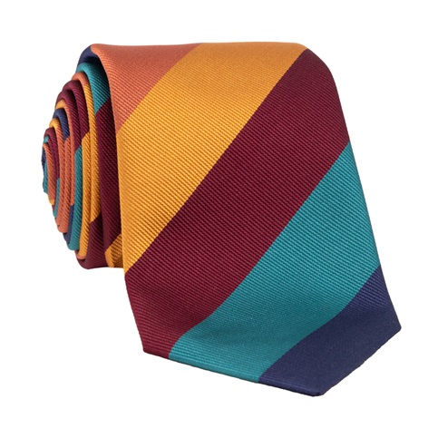 Silk Block Striped Tie in Teal, Sienna, and Gold