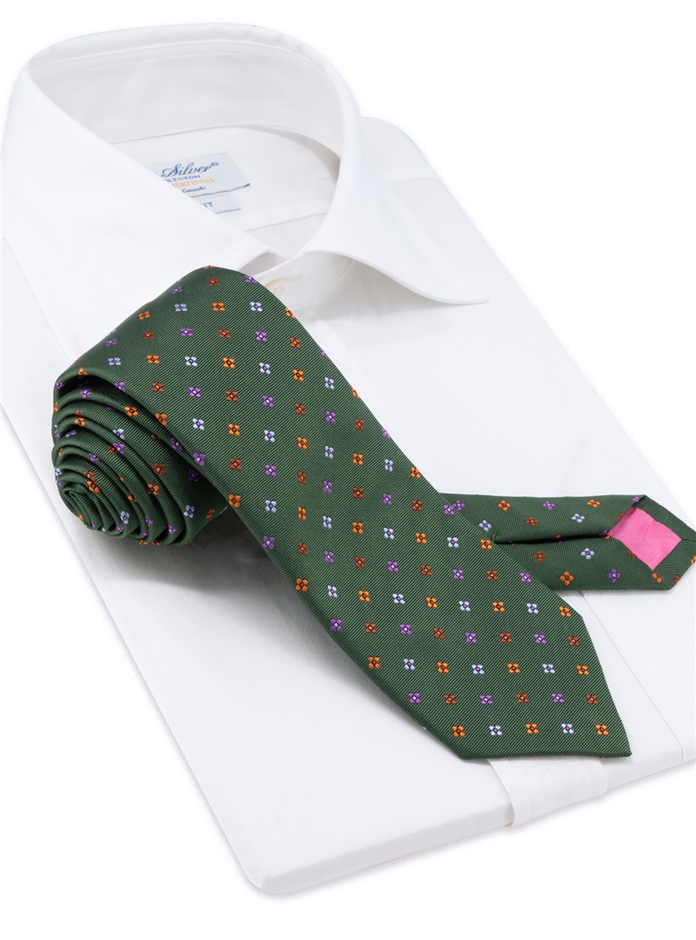 Silk Neat Print Woven Tie in Hunter Green