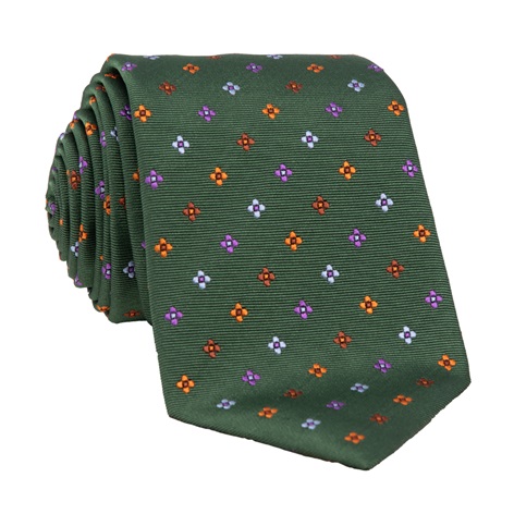 Silk Neat Print Woven Tie in Hunter Green