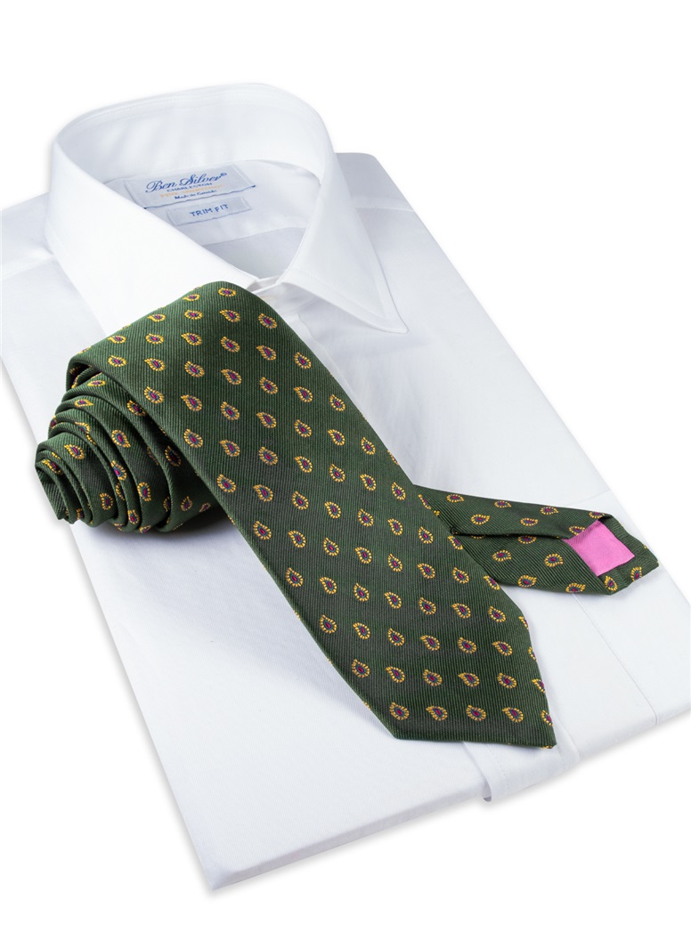 Silk Woven Paisley Tie in Hunter Green