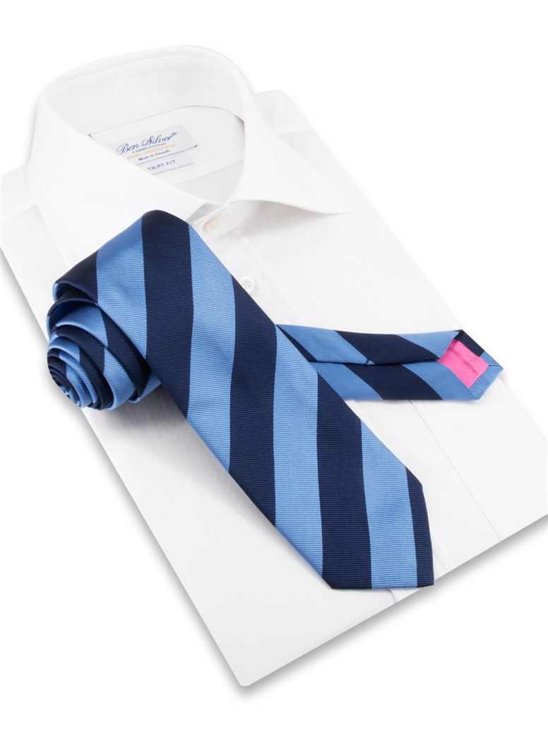 Silk Block Striped Tie in Cornflower and Navy