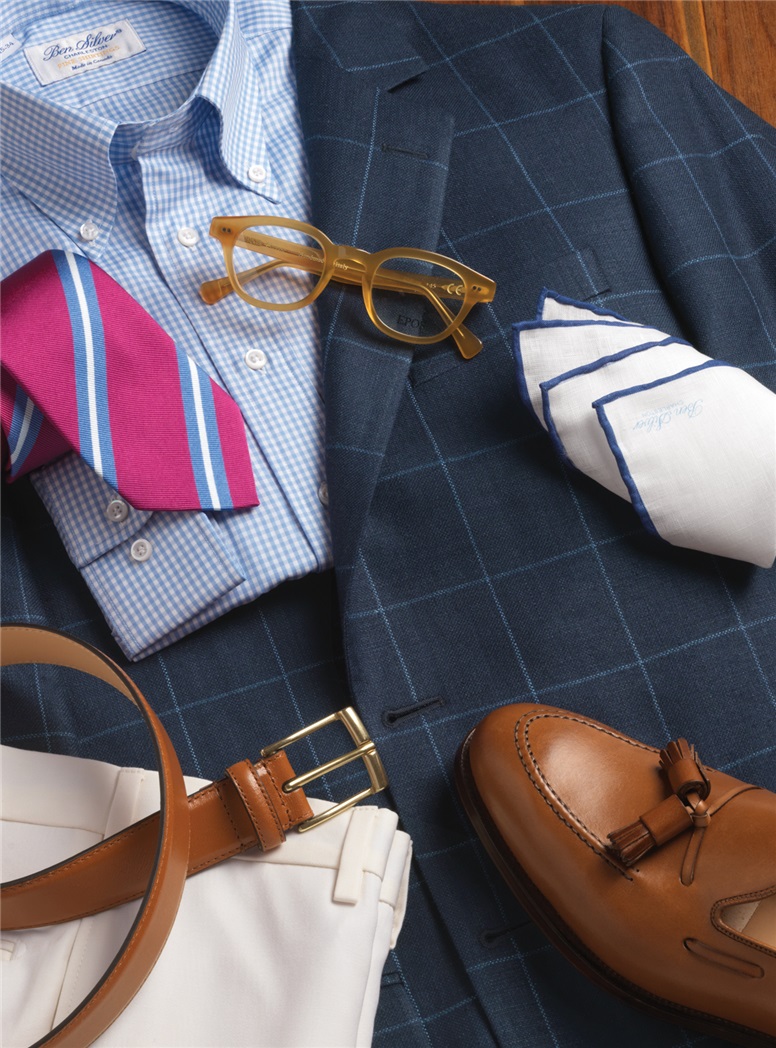 Navy Sport Coat with Storm Blue Windowpane