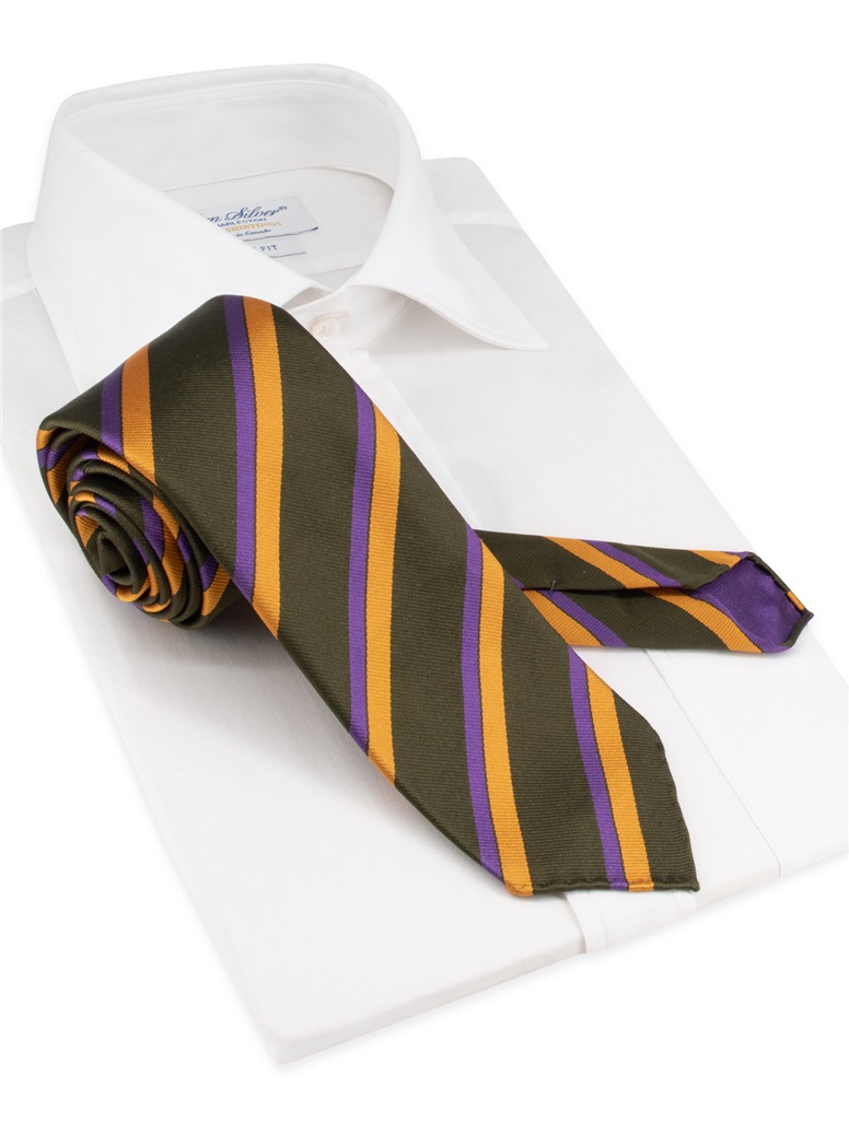 Silk Woven Double Stripe Tie in Olive