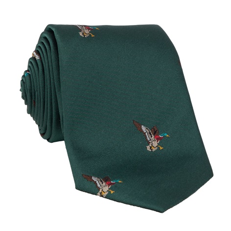 Silk Woven Duck Motif Tie in Hunter