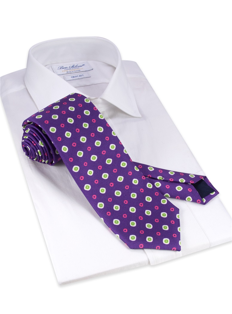 Silk Neat Printed Tie in Plum