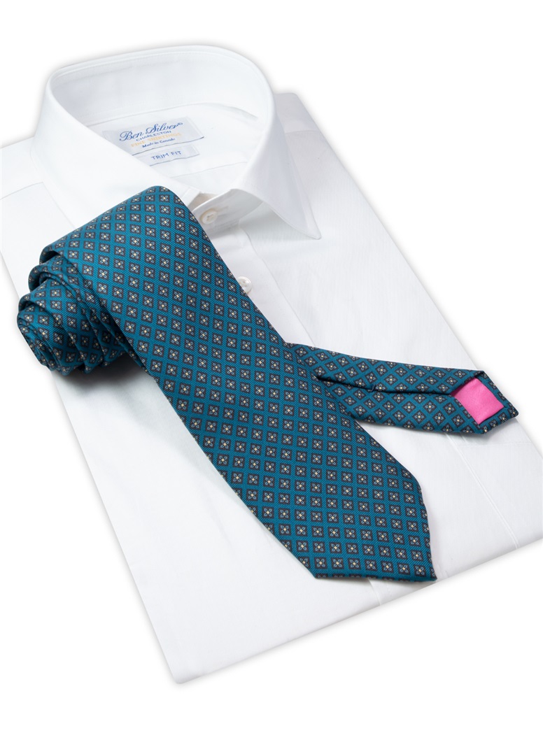 Silk Neat Print Tie in Teal