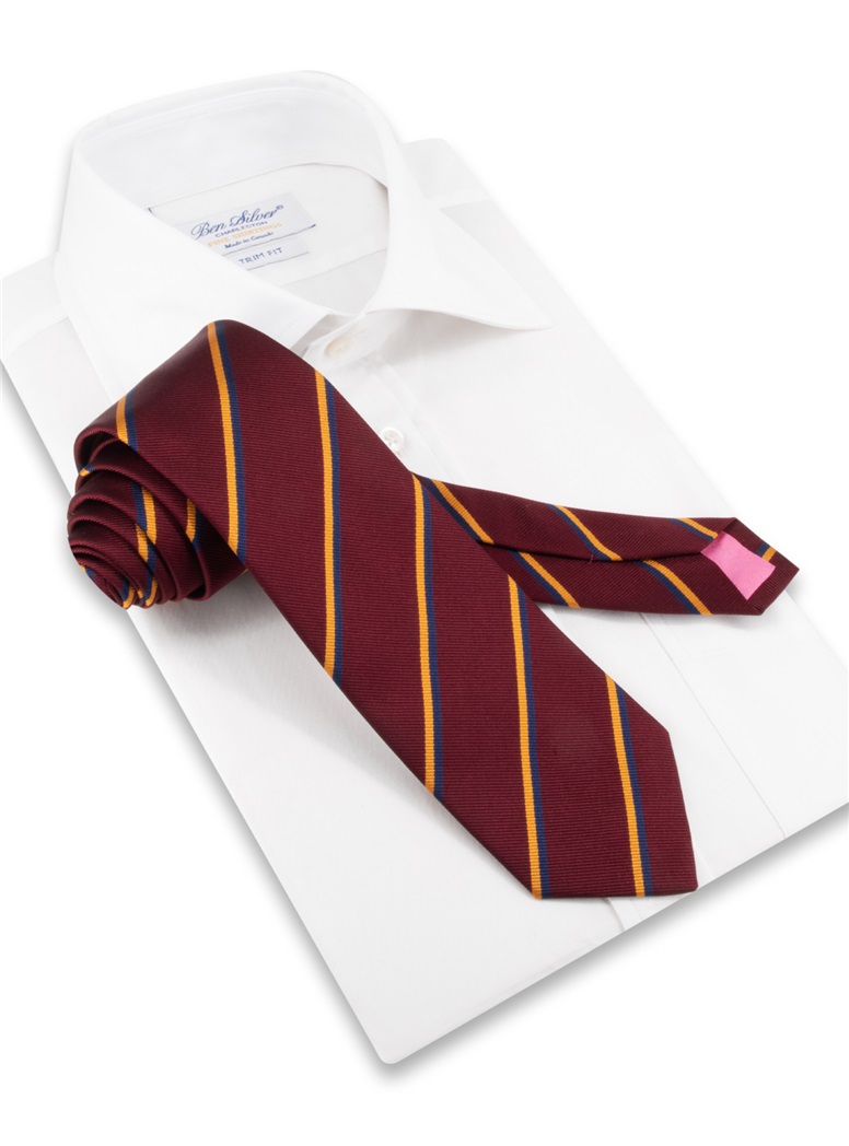 Silk Double Striped Tie in Burgundy