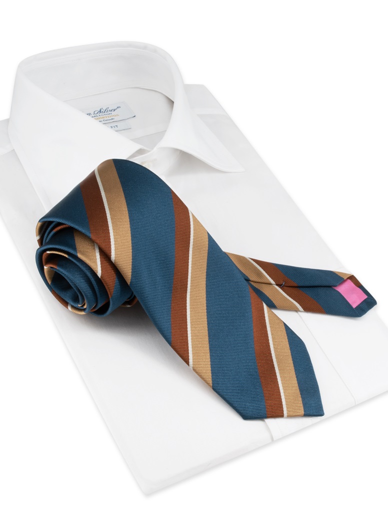 Silk Double Striped Tie in Teal