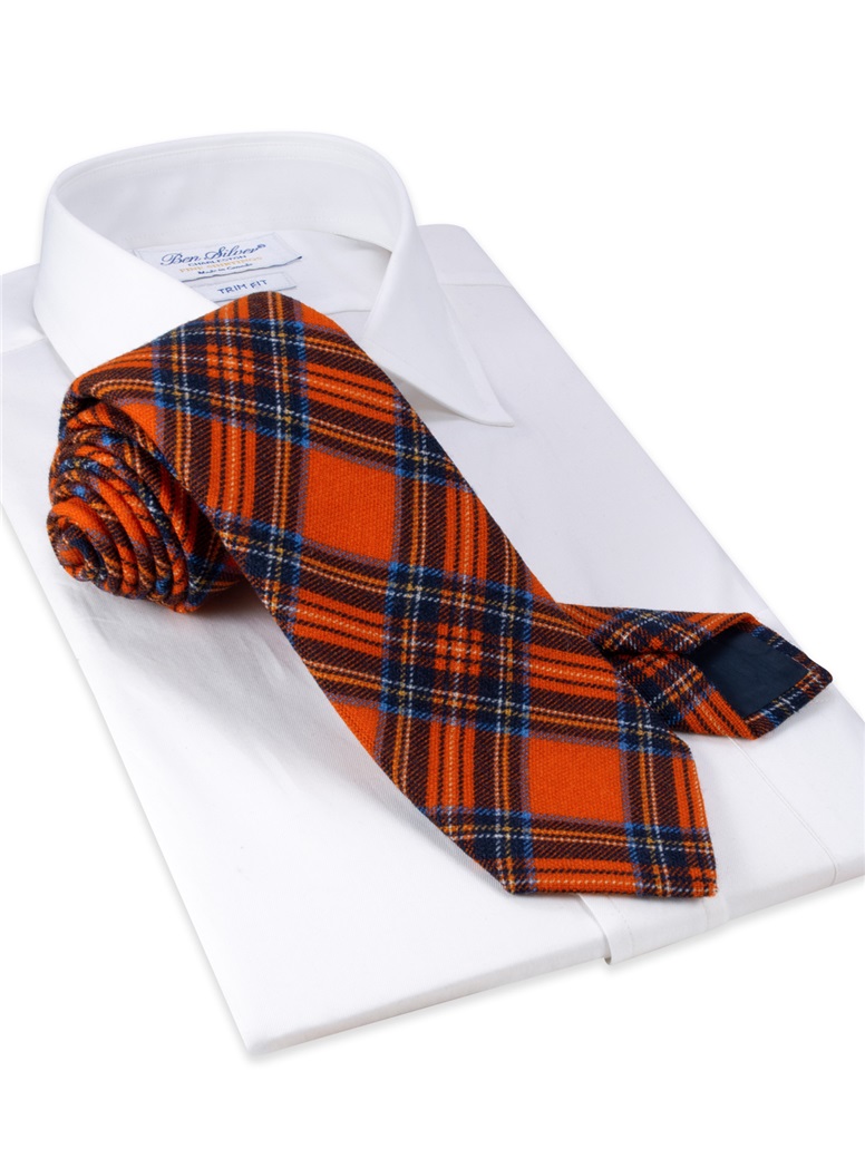 Wool Plaid Printed Tie in Orange