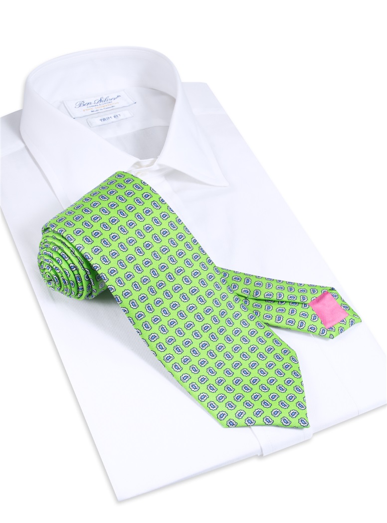 Silk Droplet Paisley Printed Tie in Lime