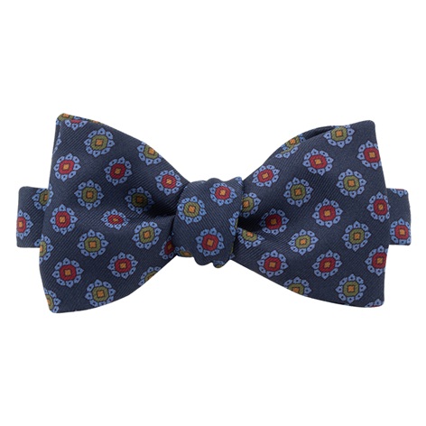 Printed Silk Bow Tie in Navy