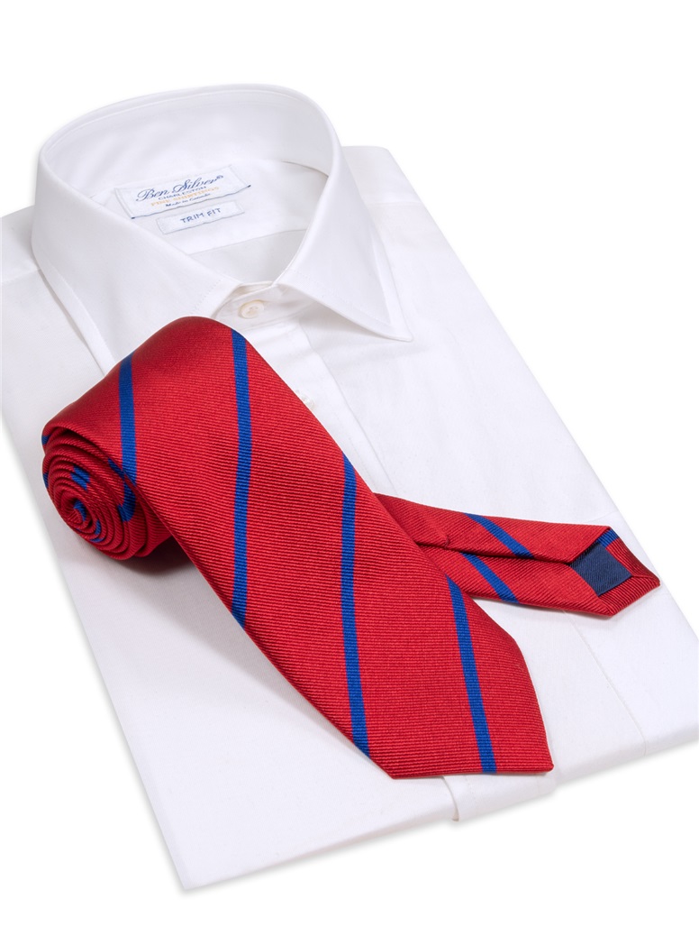 Silk Bar Striped Tie in Red with Royal Blue