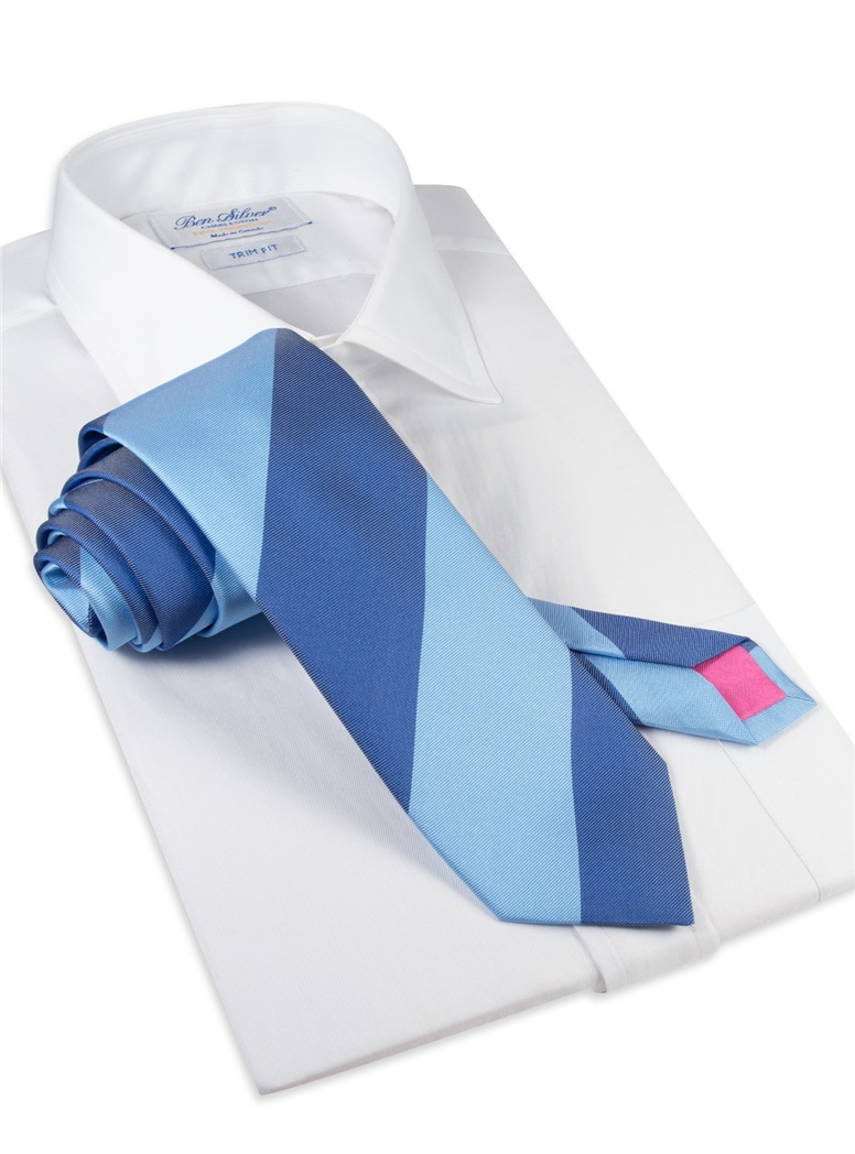 Silk Block Stripe Tie in Sky and Denim