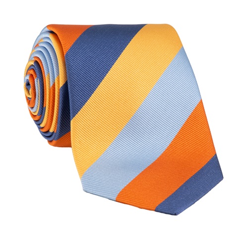 Silk Block Striped Tie in Copper and Storm Blue
