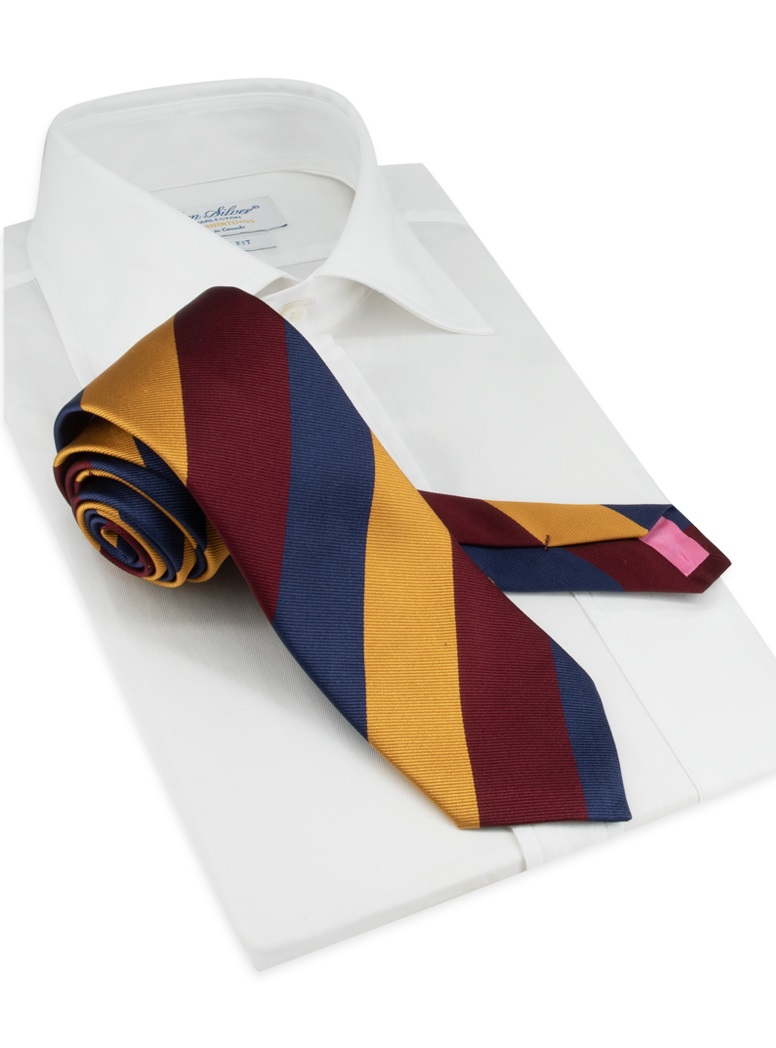 Silk Block Striped Tie in Navy, Amber, and Gold