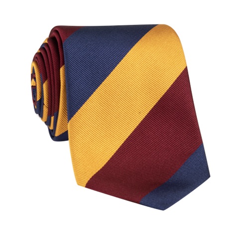 Silk Block Striped Tie in Navy, Amber, and Gold