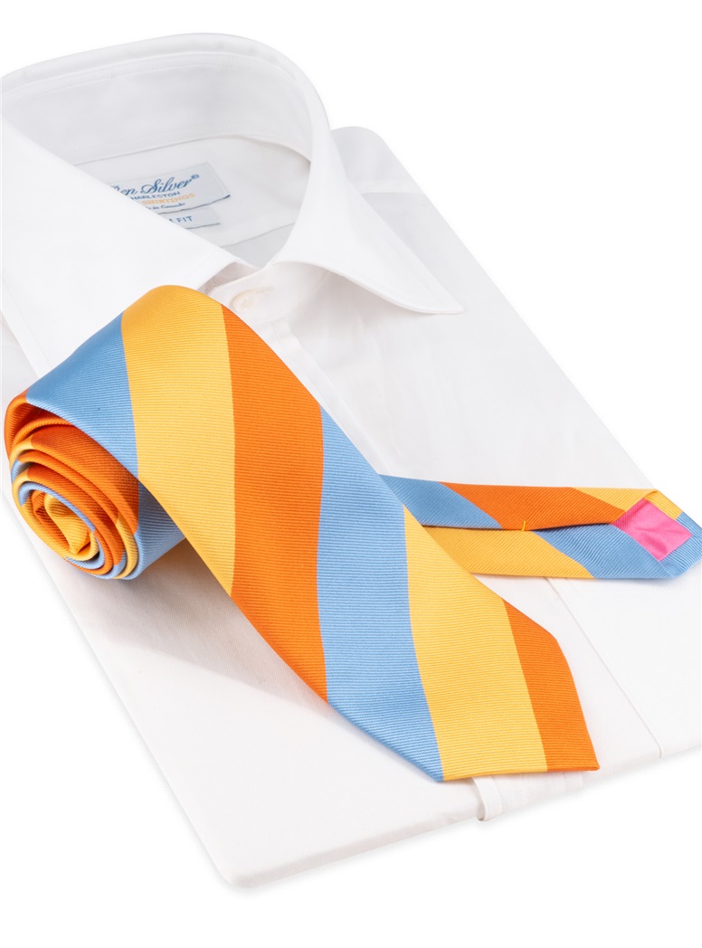 Silk Block Striped Tie in Sun, Orange, and Sky