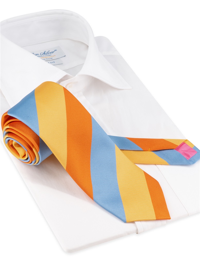 Silk Block Striped Tie in Sun, Orange, and Sky