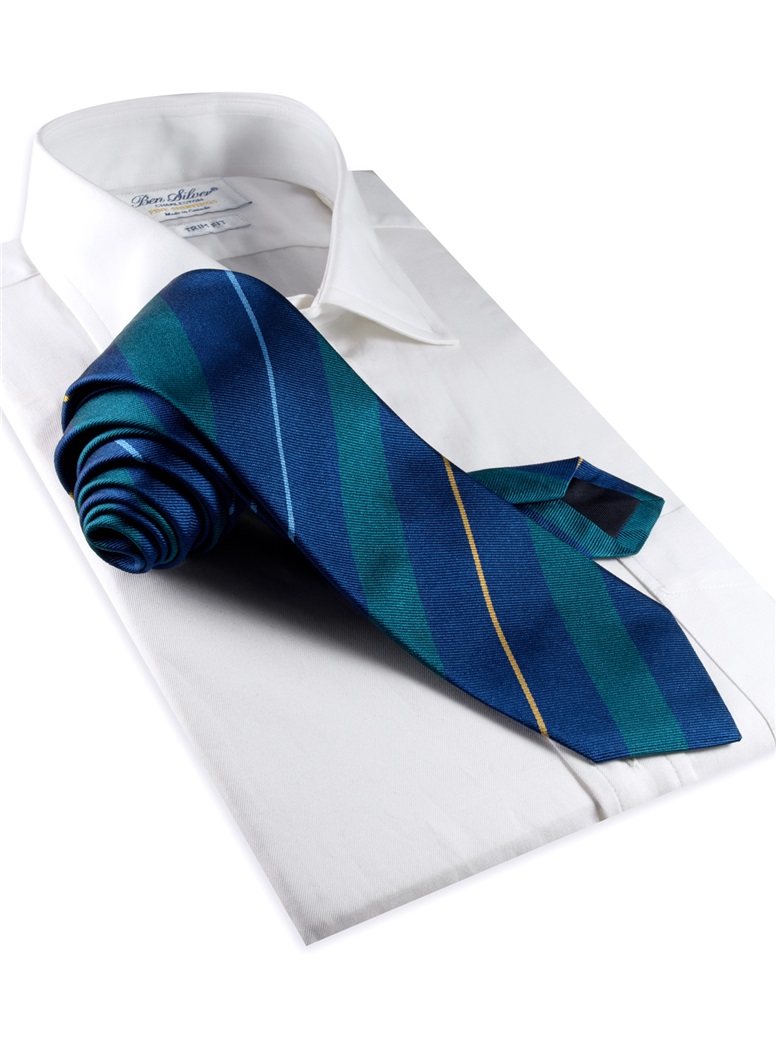 Silk Multi-Stripe Tie in Marine and Teal