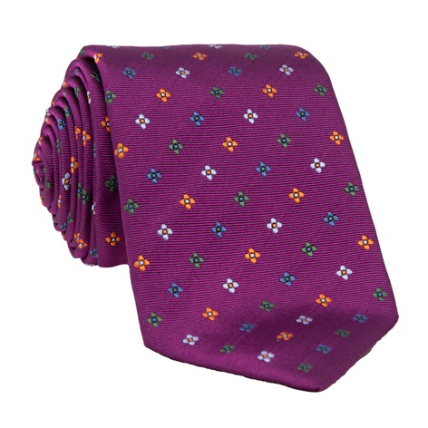Silk Neat Print Woven Tie in Raspberry