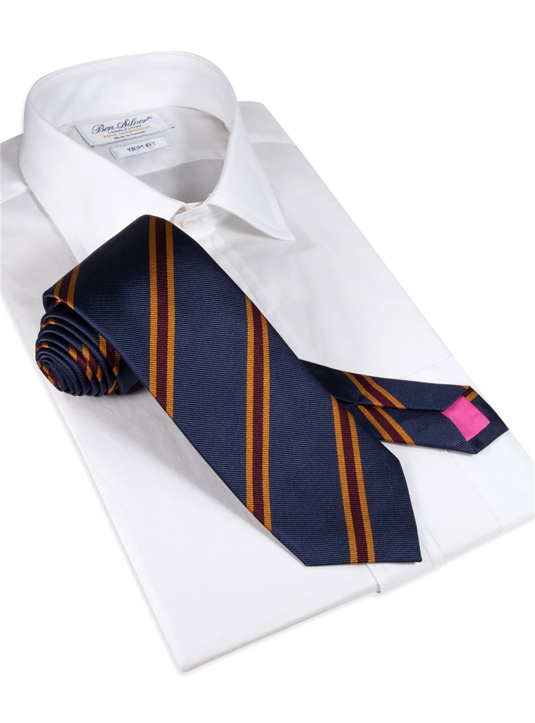 Silk Stripe Tie in Navy