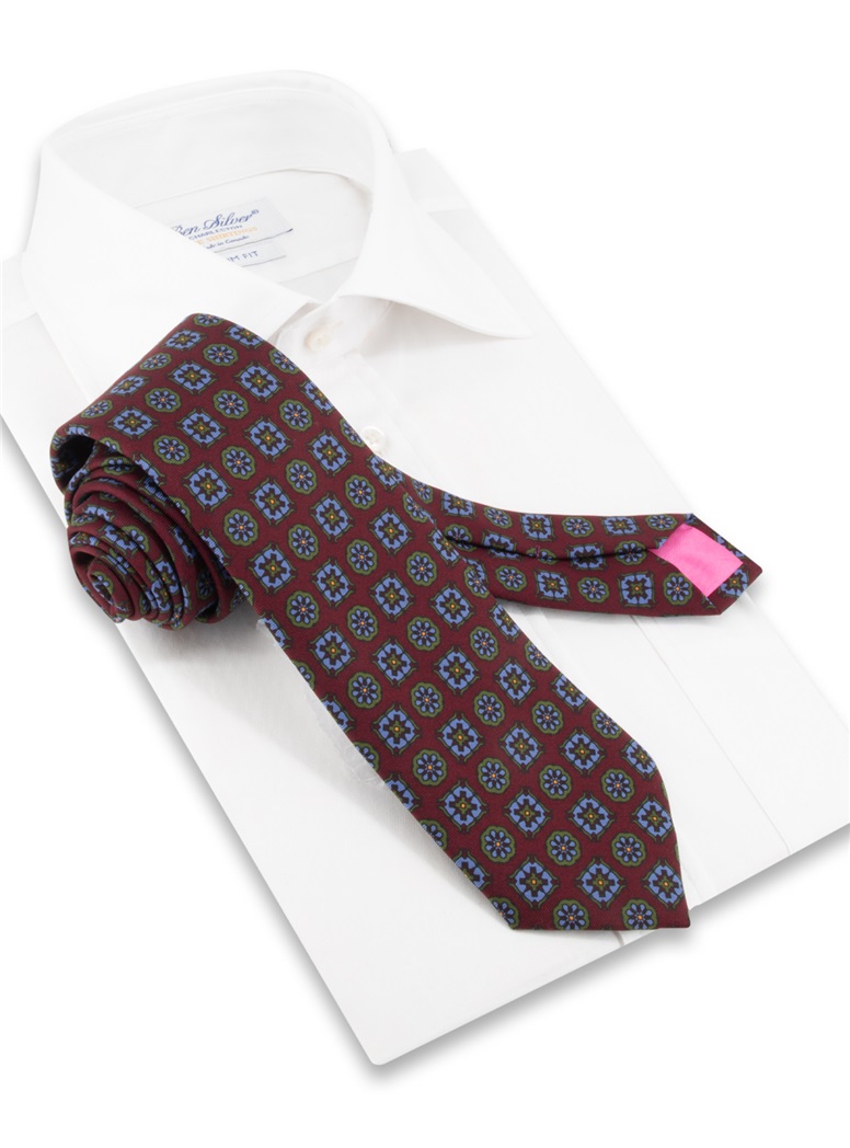 Madder Silk Printed Tie in Wine