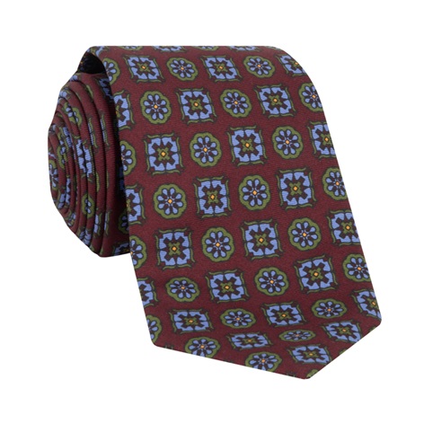 Madder Silk Printed Tie in Wine