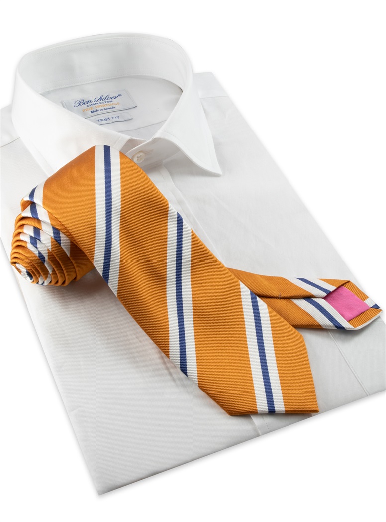 Woven Silk Striped Tie in Marigold