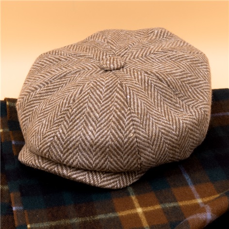 Wool Camel and Cream Herringbone Motoring Cap
