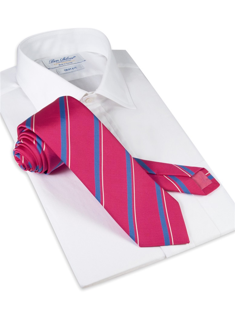 Mogador Silk Striped Tie in Magenta