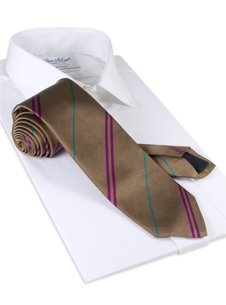Multi-Stripe Silk Tie in Nutmeg With Fuchsia