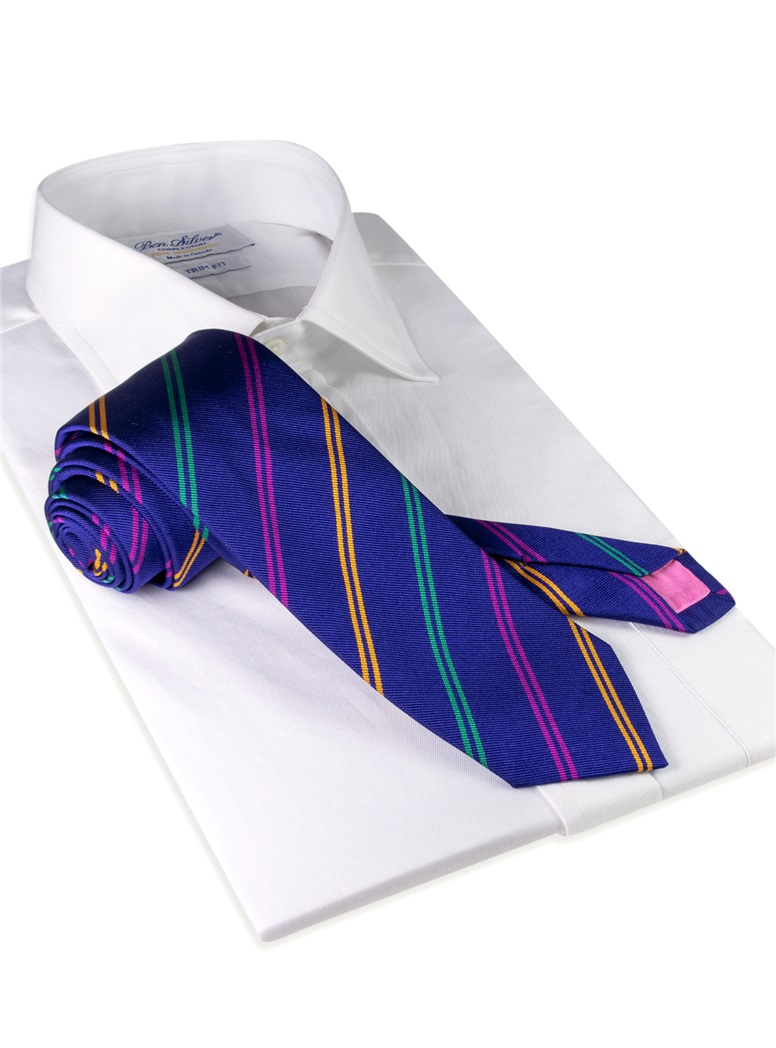 Silk Double Stripe Tie in Indigo