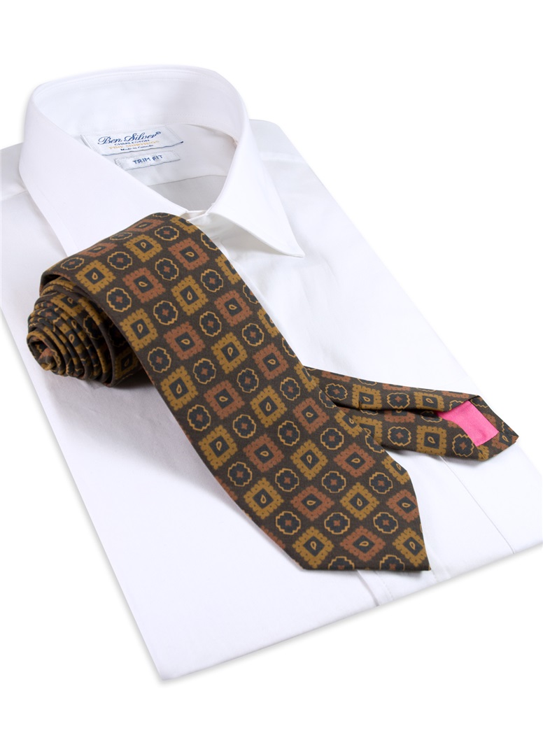 Silk Geometric Motif Tie in Mocha