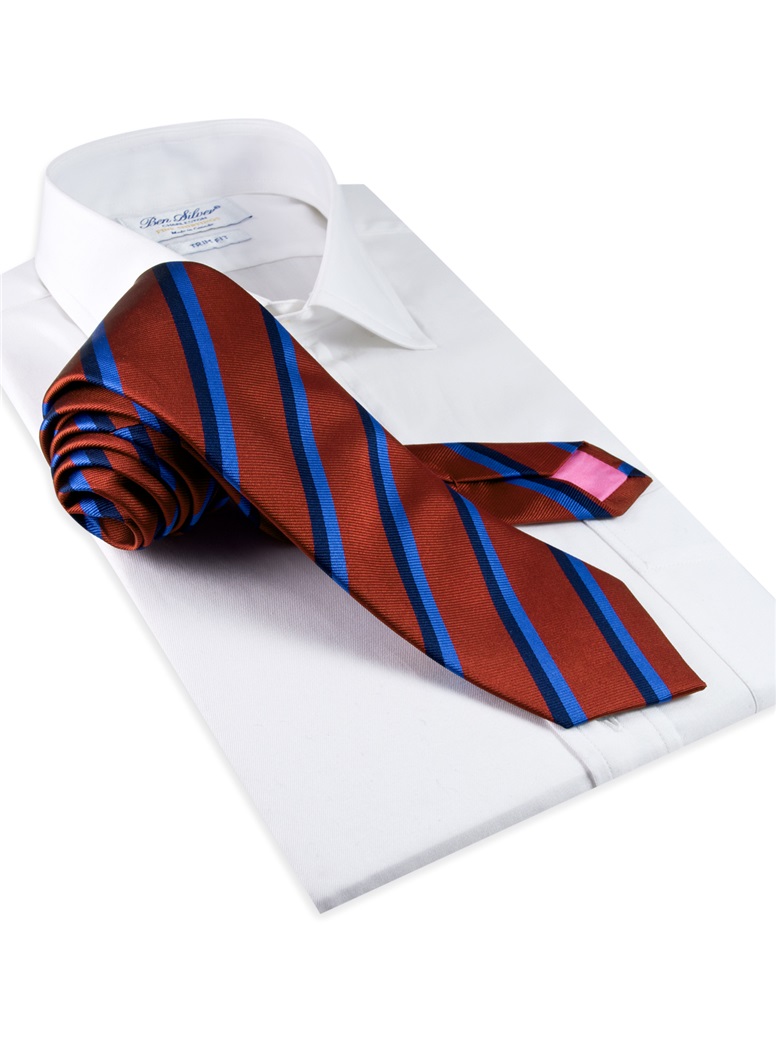 Silk Multi-Color Double Stripe Tie in Ruby - The Ben Silver Collection