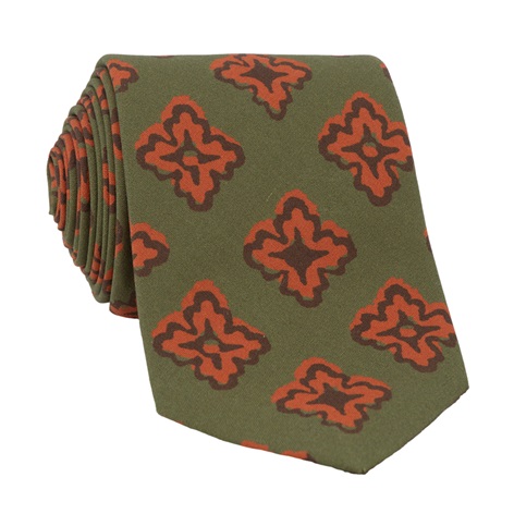 Silk Printed Medallion Motif Tie in Fern