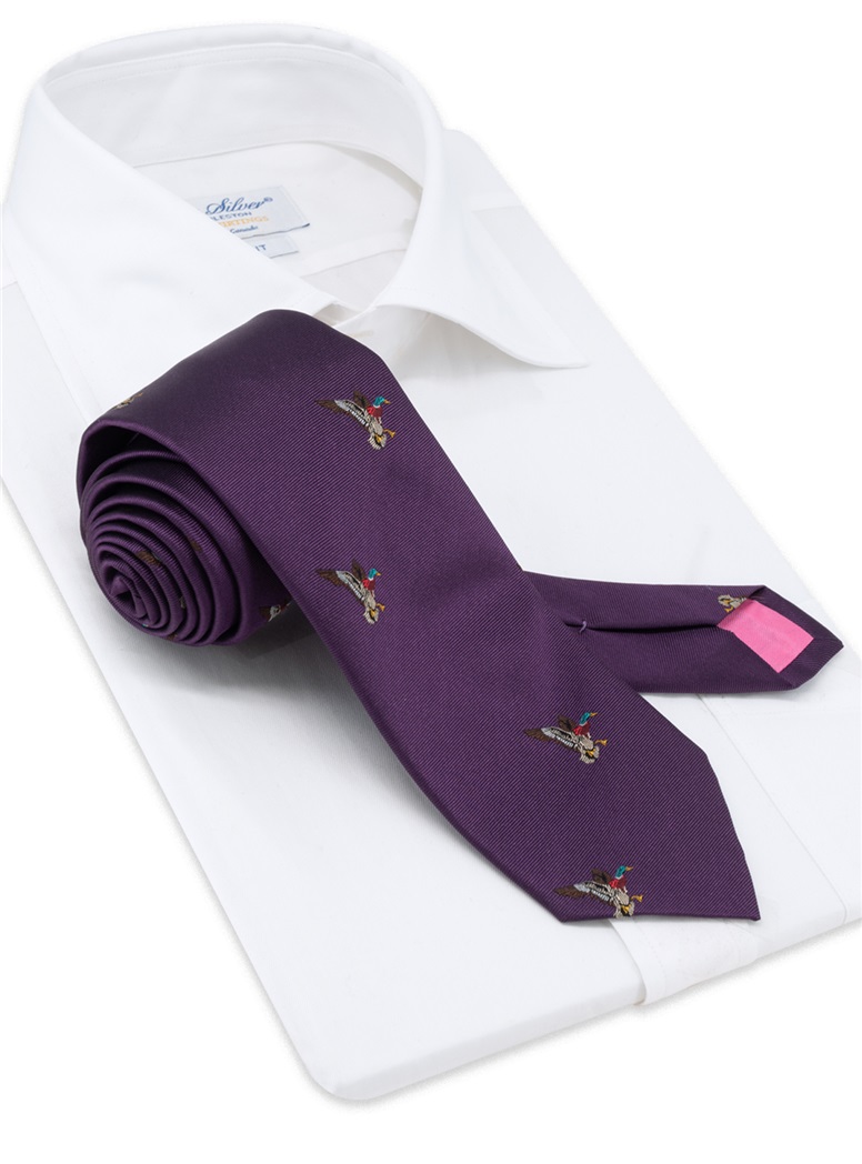 Silk Woven Duck Motif Tie in Royal Purple