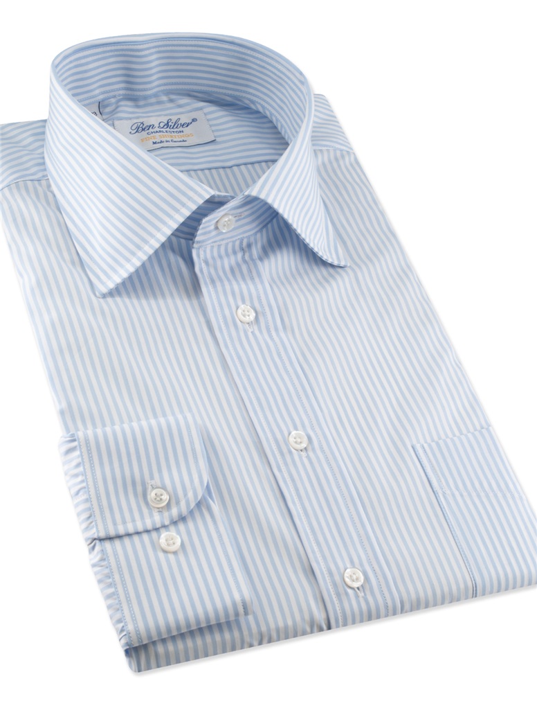 Sky and White Bengal Stripe Spread Collar