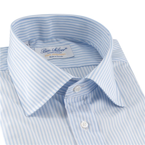 Sky and White Bengal Stripe Spread Collar