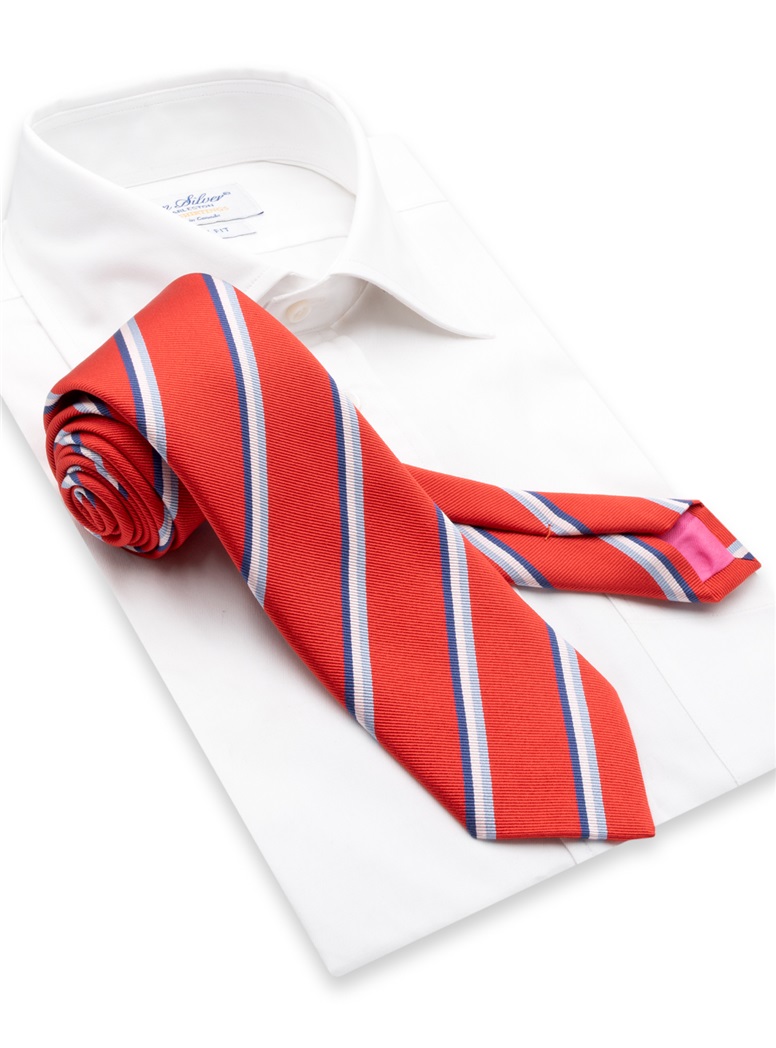 Silk Triple Striped Tie in Chili