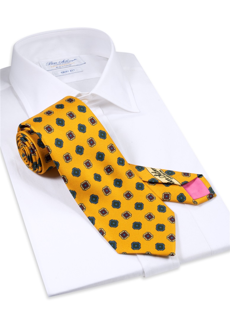 Silk Printed Square Motif Tie in Amber