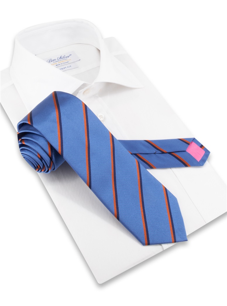 Silk Double Striped Tie in Cobalt