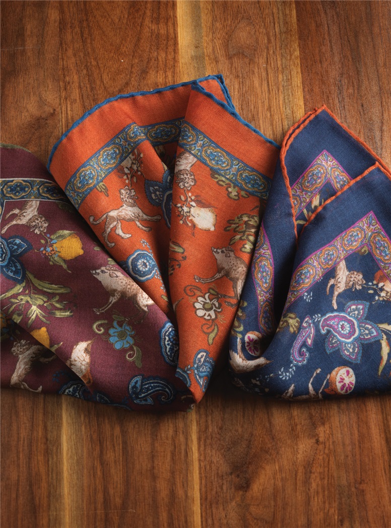 Wool and Silk Woodland Pocket Square