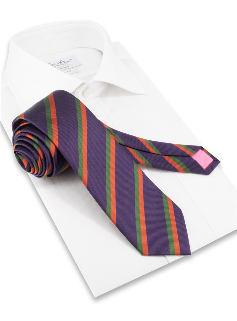 Woven Silk Double Striped Tie in Violet