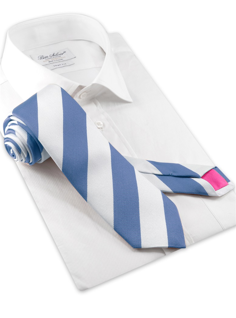 Silk Block Striped Tie in Blue and White