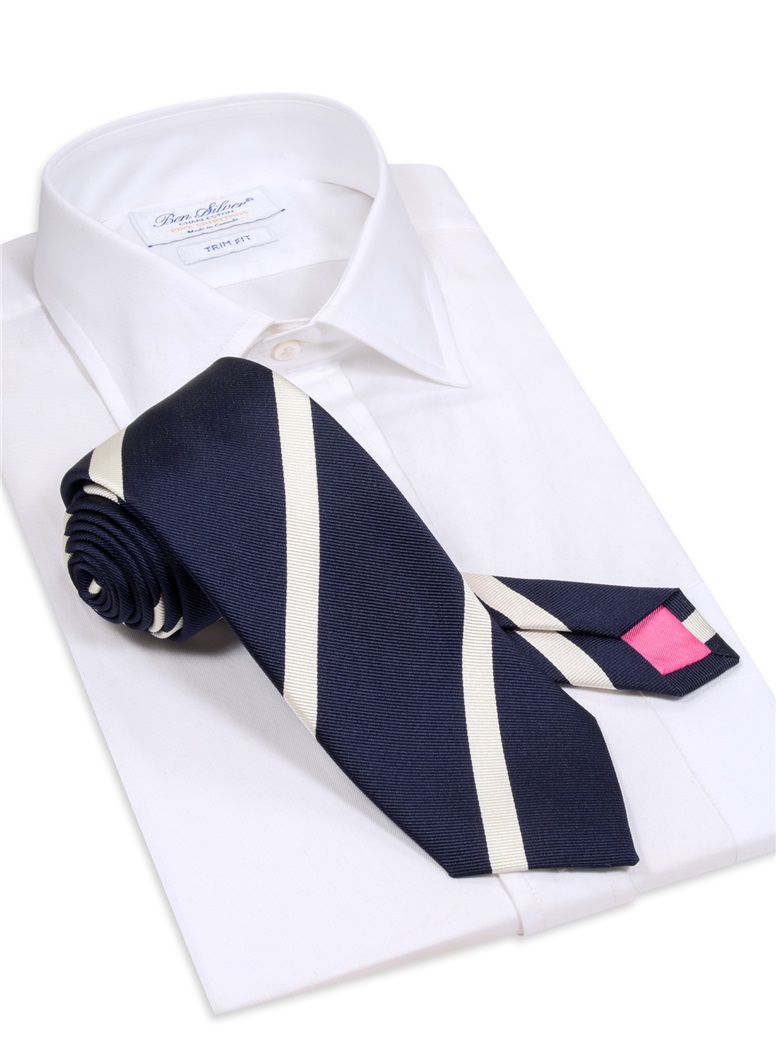 Mogador Bar Striped Tie in Navy