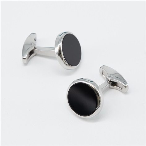 Round Onyx Cufflinks in Silver