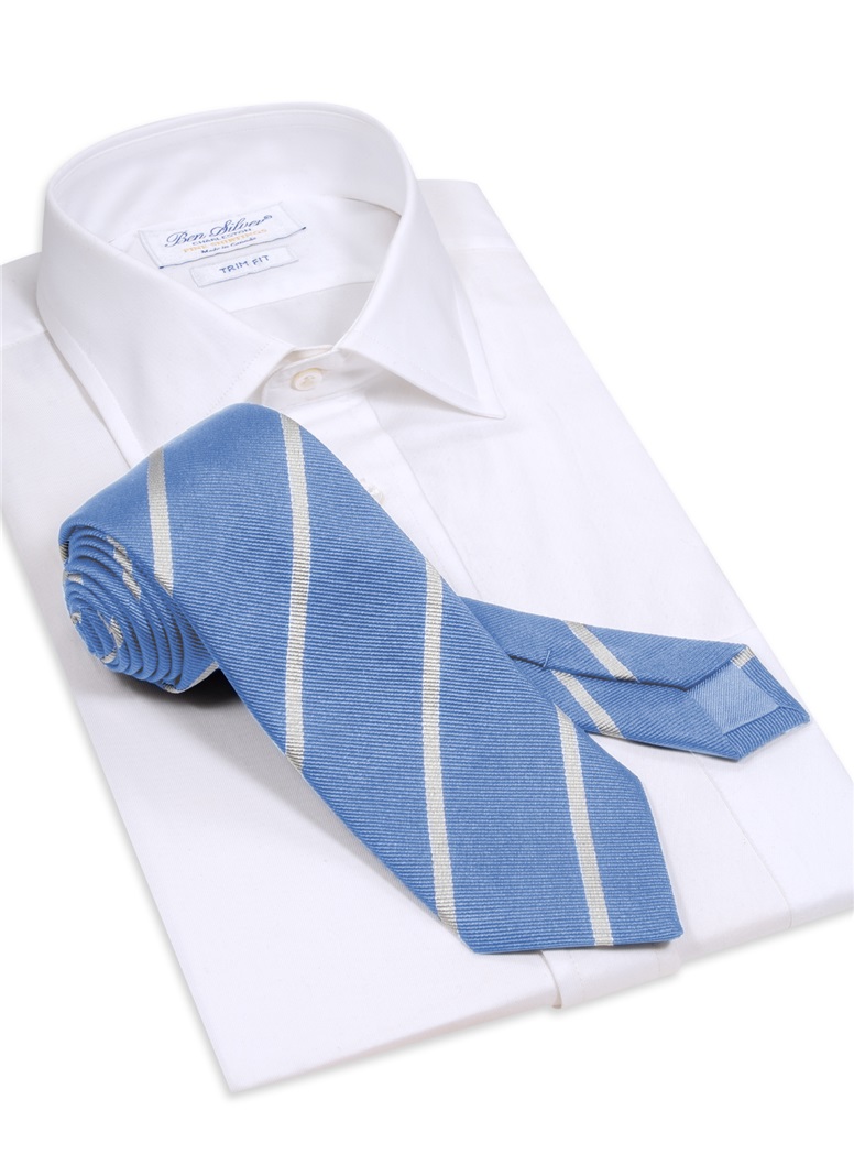 Silk Bar Striped Tie in Blue with Silver